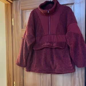 Adidas Maroon Fleece Half-Zip Jacket